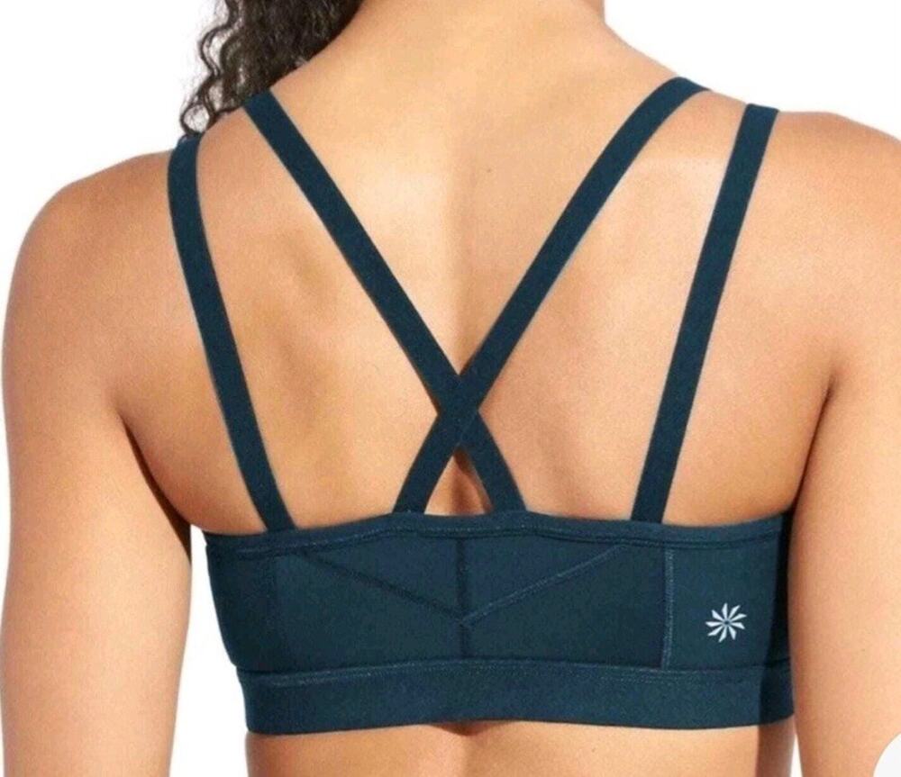 Athleta Sculptek Sports Bra Womens M Blue Strappy Crossback Yoga Gym Athleisure